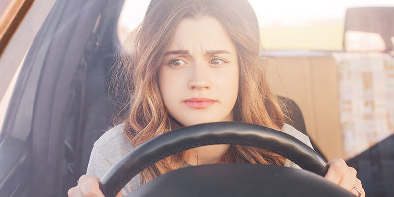 nervous driver behind wheel